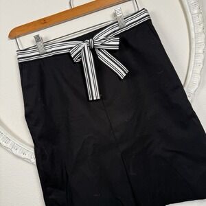 Talbots A-Line Skirt Women's 2P Black Pique Cotton Striped Grosgrain Belt Lined